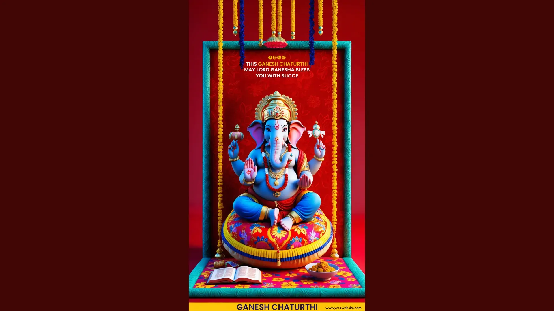 Colorful Ganesh Chaturthi Card with Decorative Frame for Instagram Post